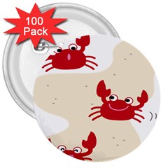 Sand Animals Red Crab 3  Buttons (100 Pack)  by Mariart