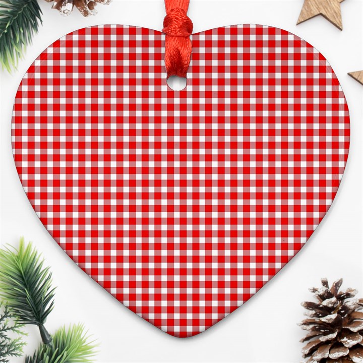 Plaid Red White Line Ornament (Heart)