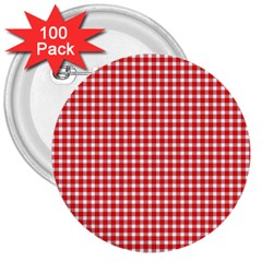 Plaid Red White Line 3  Buttons (100 pack) 