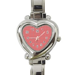 Plaid Red White Line Heart Italian Charm Watch