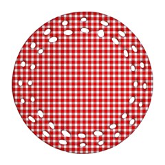 Plaid Red White Line Ornament (Round Filigree)