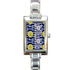 Sunflower Line Blue Yellpw Rectangle Italian Charm Watch by Mariart