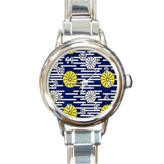 Sunflower Line Blue Yellpw Round Italian Charm Watch by Mariart