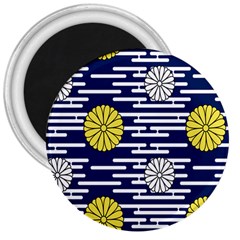 Sunflower Line Blue Yellpw 3  Magnets by Mariart