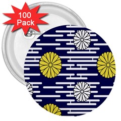 Sunflower Line Blue Yellpw 3  Buttons (100 Pack) 