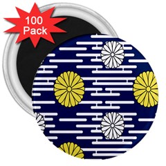 Sunflower Line Blue Yellpw 3  Magnets (100 Pack)