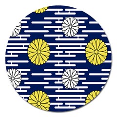 Sunflower Line Blue Yellpw Magnet 5  (round)