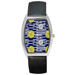 Sunflower Line Blue Yellpw Barrel Style Metal Watch by Mariart