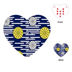 Sunflower Line Blue Yellpw Playing Cards (heart)  by Mariart