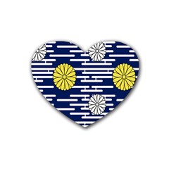 Sunflower Line Blue Yellpw Heart Coaster (4 Pack)  by Mariart