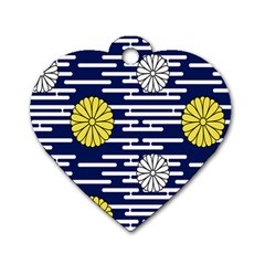 Sunflower Line Blue Yellpw Dog Tag Heart (two Sides) by Mariart