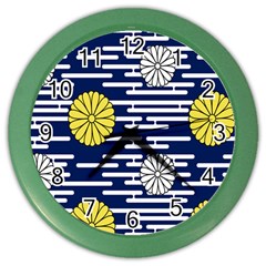 Sunflower Line Blue Yellpw Color Wall Clocks by Mariart