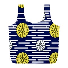 Sunflower Line Blue Yellpw Full Print Recycle Bags (l)  by Mariart