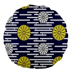 Sunflower Line Blue Yellpw Large 18  Premium Flano Round Cushions by Mariart