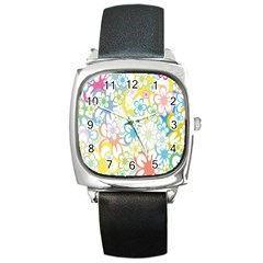 Star Flower Rainbow Sunflower Sakura Square Metal Watch by Mariart