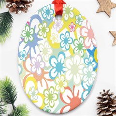 Star Flower Rainbow Sunflower Sakura Oval Ornament (two Sides) by Mariart