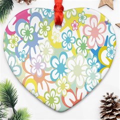 Star Flower Rainbow Sunflower Sakura Heart Ornament (two Sides) by Mariart