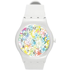 Star Flower Rainbow Sunflower Sakura Round Plastic Sport Watch (m) by Mariart