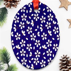 Star Flower Blue White Ornament (oval)