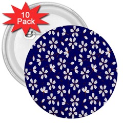 Star Flower Blue White 3  Buttons (10 Pack)  by Mariart