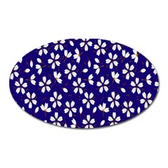 Star Flower Blue White Oval Magnet