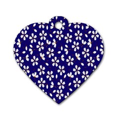 Star Flower Blue White Dog Tag Heart (one Side) by Mariart