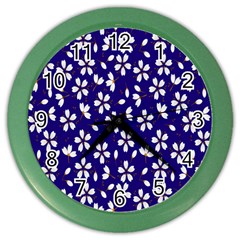 Star Flower Blue White Color Wall Clocks by Mariart