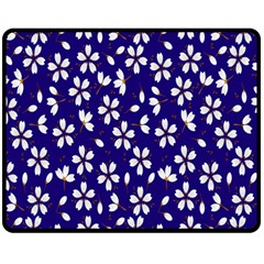 Star Flower Blue White Fleece Blanket (medium)  by Mariart