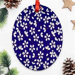 Star Flower Blue White Ornament (oval Filigree) by Mariart