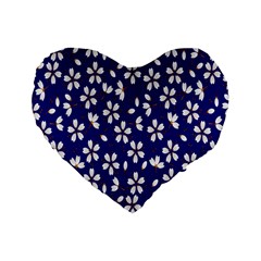 Star Flower Blue White Standard 16  Premium Heart Shape Cushions by Mariart