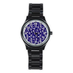 Star Flower Blue White Stainless Steel Round Watch by Mariart