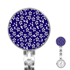 Star Flower Blue White Stainless Steel Nurses Watch by Mariart