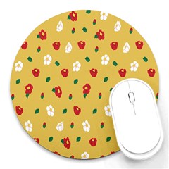 Tulip Sunflower Sakura Flower Floral Red White Leaf Green Round Mousepads by Mariart