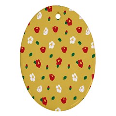 Tulip Sunflower Sakura Flower Floral Red White Leaf Green Ornament (oval) by Mariart