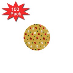 Tulip Sunflower Sakura Flower Floral Red White Leaf Green 1  Mini Buttons (100 Pack)  by Mariart