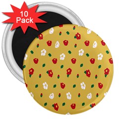 Tulip Sunflower Sakura Flower Floral Red White Leaf Green 3  Magnets (10 Pack)  by Mariart