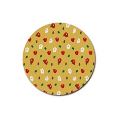 Tulip Sunflower Sakura Flower Floral Red White Leaf Green Rubber Coaster (round)  by Mariart