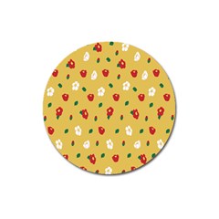 Tulip Sunflower Sakura Flower Floral Red White Leaf Green Magnet 3  (round)