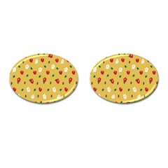 Tulip Sunflower Sakura Flower Floral Red White Leaf Green Cufflinks (oval) by Mariart