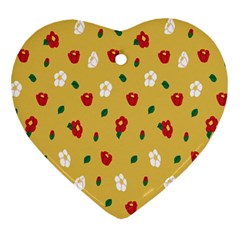 Tulip Sunflower Sakura Flower Floral Red White Leaf Green Heart Ornament (two Sides) by Mariart