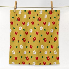 Tulip Sunflower Sakura Flower Floral Red White Leaf Green Face Towel by Mariart