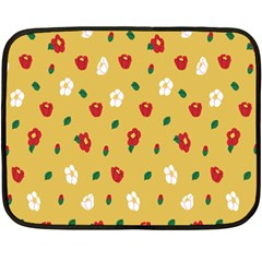 Tulip Sunflower Sakura Flower Floral Red White Leaf Green Fleece Blanket (mini) by Mariart