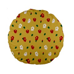 Tulip Sunflower Sakura Flower Floral Red White Leaf Green Standard 15  Premium Round Cushions by Mariart