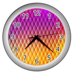 Triangle Plaid Chevron Wave Pink Purple Yellow Rainbow Wall Clocks (silver) 