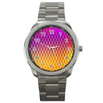 Triangle Plaid Chevron Wave Pink Purple Yellow Rainbow Sport Metal Watch Front