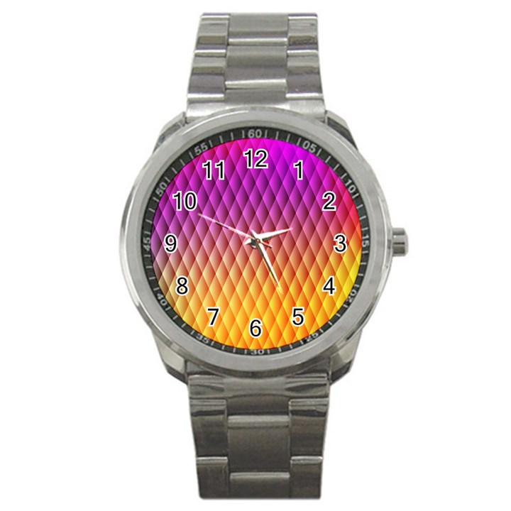 Triangle Plaid Chevron Wave Pink Purple Yellow Rainbow Sport Metal Watch