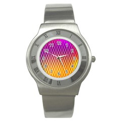 Triangle Plaid Chevron Wave Pink Purple Yellow Rainbow Stainless Steel Watch by Mariart