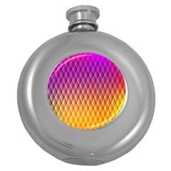 Triangle Plaid Chevron Wave Pink Purple Yellow Rainbow Round Hip Flask (5 Oz) by Mariart