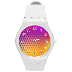 Triangle Plaid Chevron Wave Pink Purple Yellow Rainbow Round Plastic Sport Watch (m) by Mariart