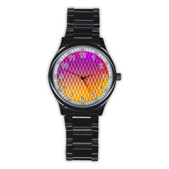 Triangle Plaid Chevron Wave Pink Purple Yellow Rainbow Stainless Steel Round Watch by Mariart